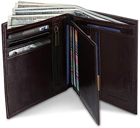 Wallet for Men, men's leather wallets, Large Capacity Genuine Leather Bifold Wallet, Credit Card Holder/credit card protector for Men with 10 Card Slots and ID Window