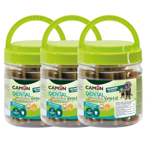 SET OFFERTA 3 Confezioni Dental Snack Vegetal (Totale 1.2kg) - Snack Cani Senza Glutine Riso e Patate - Bastoncini 8 cm per Pulizia Denti e Rimozione Tartaro - Alimento Complementare con Vitamine