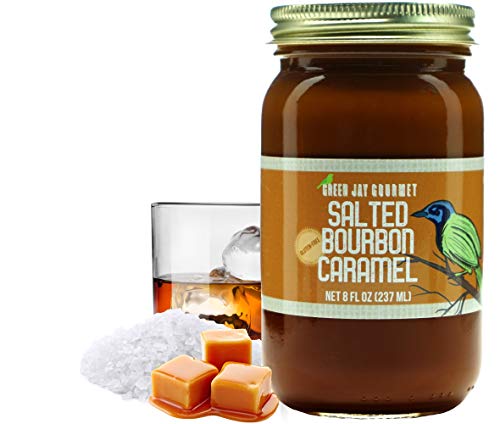 Green Jay Gourmet Salted Bourbon Caramel Sauce - Cajeta - Gluten Free Caramel Dip - Dulce de Leche - Rich & Buttery - Great for Coffee, Desserts & Snacks - No Preservatives - Made in USA - 8 Ounces
