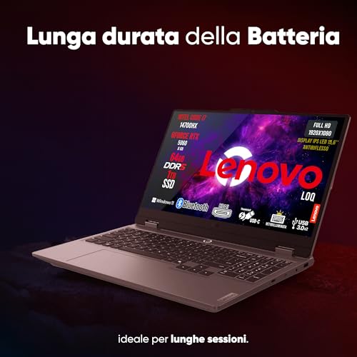 Loq Pc Gaming Portatile i7 14700HX, 64 GB RAM DDR5, GeForce RTX 5060 8GB, SSD 1TB, Notebook Gaming Display IPS 15,6" FHD 144Hz, Laptop Gaming Tastiera Retroilluminata, Wi-Fi 6, Thunderbolt - Notebook - Immagine 6