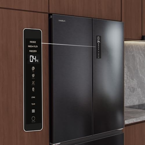 Cecotec Réfrigérateur Porte Française de 4 Portes Semi-Intégrable 458L Total No Frost Bolero CoolMarket F2D 458 SBI Dark E, Hauteur 189 cm et 83 cm Largeur, MetalFlexCooling, Compresseur Inverter