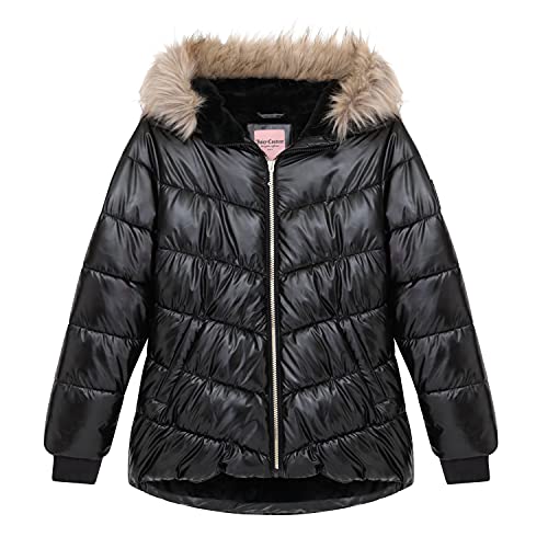 Image of Juicy Couture Girls Coat, Faux Fur Hooded Winter Jacket, Warm Padded Parka Hoodie, Kids Heavyweight Winter Coat