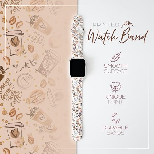 Lux Bands Smart Watch Bands for Women, Coffee Printed Silicone Watch Band, (42-45mm Small/Medium) Ladies Watch Strap Compatible with Smartwatches, Sweat Resistant, For Series 8 7 6 5 4 3 2 1 SE by Lux Bands - Used condition - Image 4