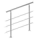 Superficie: cepillado WilTec Barandilla Acero INOX 3 Varillas 100cm Pasamanos Escalera Parapeto