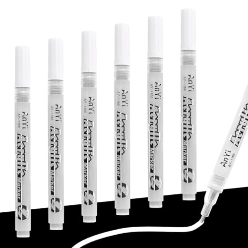 FEXPDL Rotuladores blancos, paquete de 6 rotuladores permanentes blancos, marcadores blancos permanentes, impermeables, afilados blancos para madera de roca, tela, cerámica, plástico y más superficies