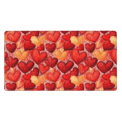 Tapis de souris de jeu grand format avec motif cœur rouge et base caoutchouc