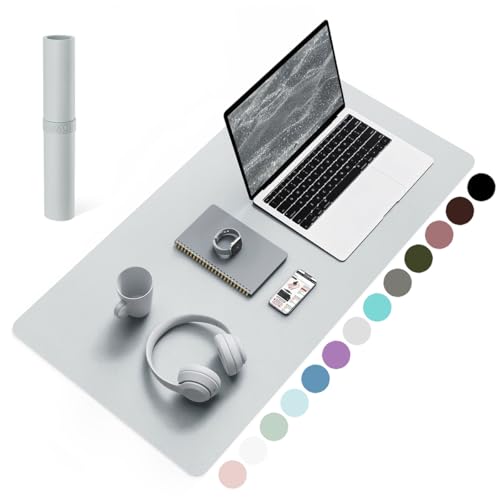 YSAGi デスクマット マウス対応 レザー デスクマット 大型マウスパッド 裏面はスエード 滑り止め 厚さ1.5mm 防水 防油 断熱 お手入れ簡単 オフィス 自宅用 装飾用 デスクパッド（シルバーグレー，80*40cm）の画像