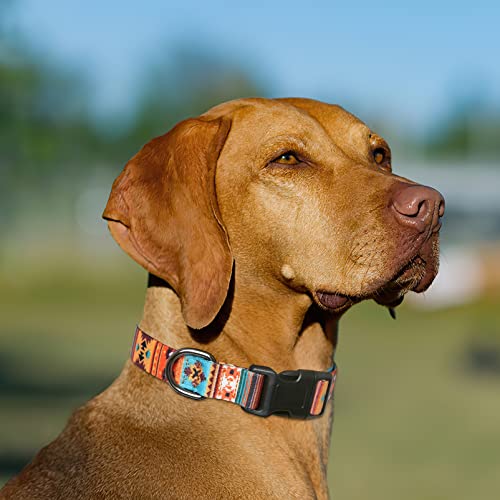 HEELE Hundehalsband, Hunde Halsband für Welpen Kleine Mittlere Große Hunde, Gemustertes Hundehalsbänder Verstellbares, Komfort, Robustem HundeHalsband, Bohemian Orange, L