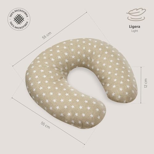 Interbaby Almohada Embarazada Algodón 55x55 cm, Relleno de Silicona | Cojin Lactancia Bebe Cómodo, Fácil Lavado, Versátil | Cojin Embarazada para Recientes y Futuras Mamás | Star Beige - imagen 2