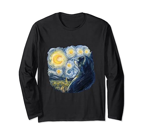 Van Gogh Cat Starry Night, regalos para amantes de los gatos Manga Larga