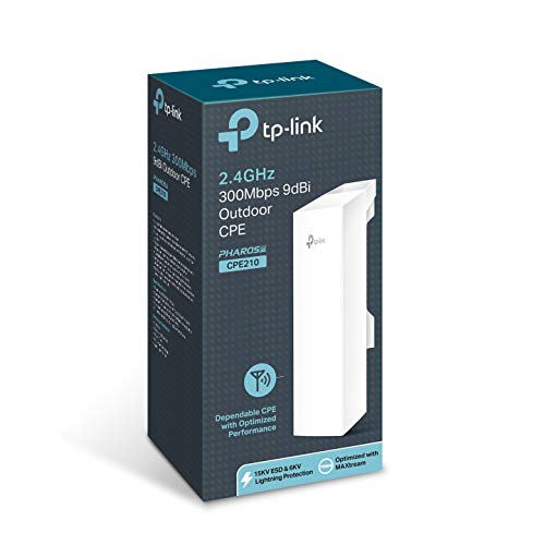 TP-Link-CPE210-CPE-de-Exterior-de-9dBi-en-24GHz-a-300Mbps-5km-Punto-a-Punto-Transmision-Inalambrica-PoE-de-Suministro-Electrico-y-PoE-Adaptador-Incluido