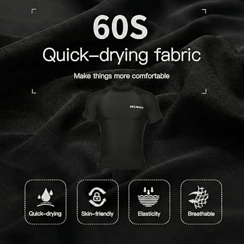 Delmont BJJ Rash Guard for Men – Compression Training Shirt, Half Sleeves, Moisture-Wicking MMA Grappling Top with 4-Way Stretch, Flatlock Seams, Durable No-Gi (Medium, Large, Black)