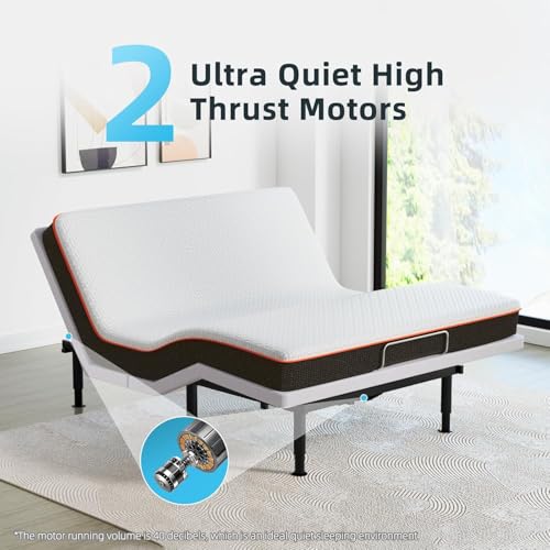 Image of Queen Adjustable Bed Base Frame, Massage & Wireless Remote, Dual USB Ports,Ergonomic Upholstered Bed Frame, Lift Motor, Under Bed Lighting, Independent Head and Foot Tilt