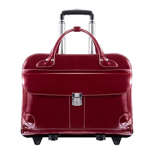 McKLEIN 15" Leather Fly-Through Checkpoint-Friendly Patented Detachable -Wheeled Ladies' Laptop Briefcase- LAKEWOOD- Red3