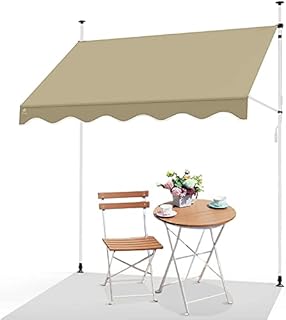 VOUNOT 2 x 1.2m Patio Telescopic Awning, Retractable Manual Awning, Adjustable Waterproof Canopy with Hand Crank, Balcony Sun Shade Shelter, Beige