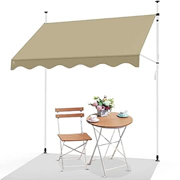 VOUNOT® Tenda da Sole Avvolgibile, Tendalino Parasole Retrattile Manuale Regolabile in Altezza con Manovella per Balcone Giardino Esterno, 200x120x210-300 cm, Beige
