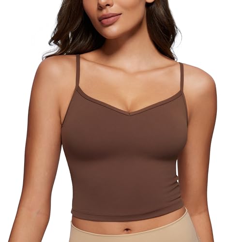 Image of CRZ YOGA Butterluxe Sweetheart Crop Tank Tops | Light Support, Removable Pads, Yoga, Extremely Soft, U Back, Adjustable Spaghetti Straps, Longline Sports Bras for Women