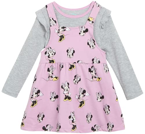 Disney Girl's Minnie Mouse Overall Dress- 2 Piece Jumper & Cotton Long Sleeve T-Shirt (Toddler/Little Girls), Size 0-3M, Mauve/Light Grey