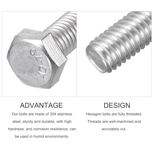 Image of METALLIXITY Hex Bolts (M5-0.8x10mm) 50Pcs, 304 Stainless Steel Coarse Fully Threaded Hex Head Screw Bolt Machine Screws - for Furniture Repair, Silver