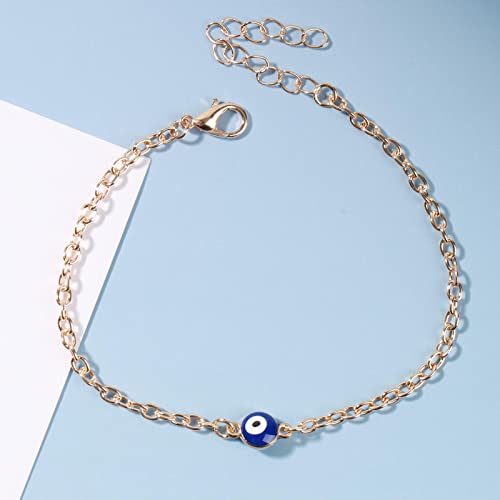 Boho Evil Eye Bracelet Blue Eye Bracelet Gold Protection Bracelet Adjustable Hand Chain Lucky Charms Hand Chain Jewelry for Women and Girls (Gold)3