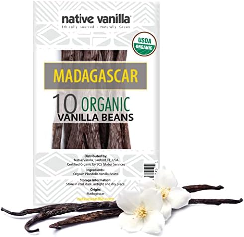 Native Vanilla - Organic Madagascar Vanilla Beans - 10 Premium Gourmet Whole Pods - For Restaurants and Home Baking, Cooking, Dessert Crafting, Beverages and Making Vanilla Extract