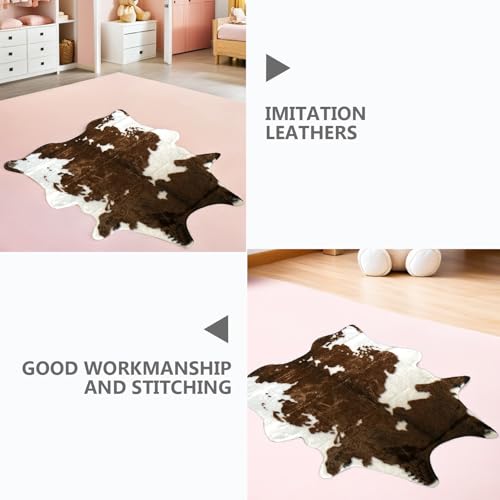 Alfombra de vaca marrón lavable para decorar el dormitorio 5