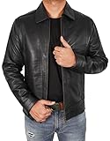 III-Fashions mens Lambskin Leather Biker Distressed Black Classic Shirt Collar Vintage Brown leather For Man Coat, Black - Wick, X-Large