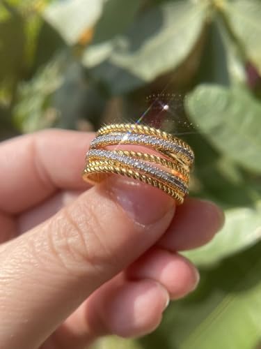 ENDLESSNESS & ETERNITY 2 Tone Intertwined Criss-Cross CZ Cubic Zirconia Wedding Band Ring Chunky Statment Band Ring 14K Gold Plated3