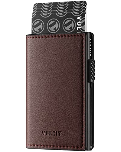 VULKIT Tarjetero Cartera Emergente Bloqueo de RFID Cartera de Cuero Delgada para...