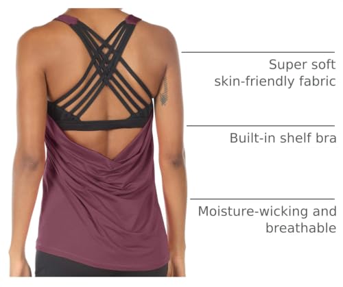 Image of icyzone Women's Open Back Workout Athletic Yoga Tank Tops with Built in Bra