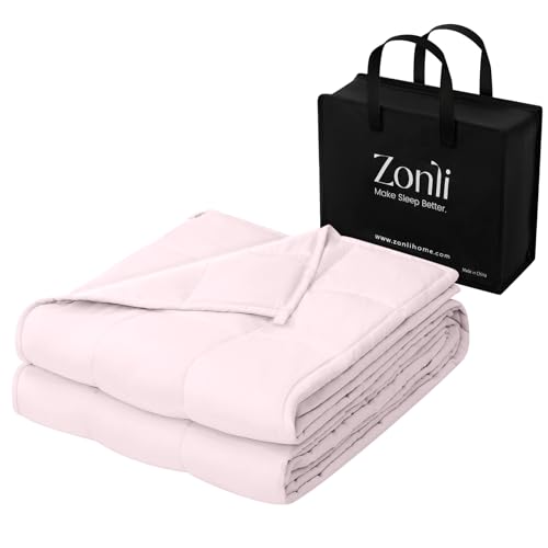 ZonLi Weighted Blanket for Adults (60'x80', 15lbs,Light Pink) Queen Size High Breathability Cooling Heavy Blanket, Soft Material with Premium Glass Beads, All-Season, Easy Care