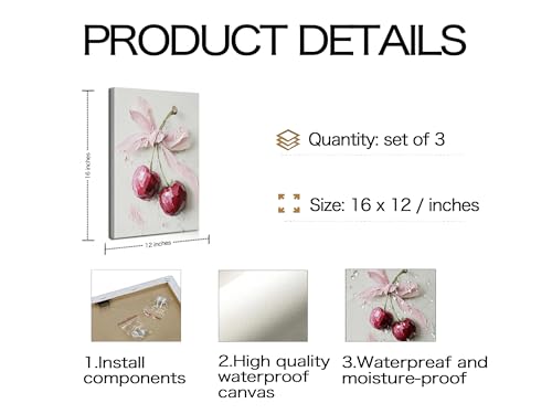 Image of Frimeeme Pink Bow Canvas Wall Art, Set of 3, 12x16 Inch Framed