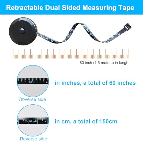 4 Pack Tape Measure Retractable Measuring for Body Fabric Sewing Tailor Cloth Knitting Craft Measurements, 60-Inch Soft Measuring Tape Double Scales Rulers for Body Weight - Thumbnail 4