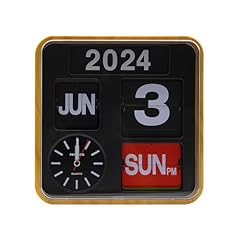 Retro Modern 9 . 45 Inches Calendar Day Date Flip Desk Wall Clock (Wood Grain)(No Battery Included)