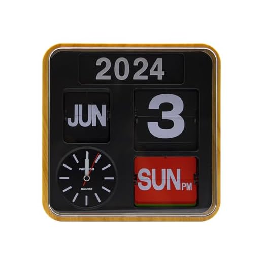 Retro Modern 9.45 Inches Calendar Day Date Flip Desk Wall Clock (Wood Grain)(No Battery Included)