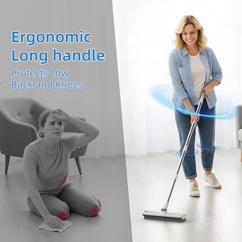 image for DOLPLEAP Scrub Brush with Long Handle, Floor Scrub Brush Squeegee Broo
