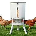 KOL 50LB Metal Chicken Feeder - No Waste, No Clog Design with 16 Ports & Smooth Gravity-Flow, Powder Coated Rust-Proof for Coop Use (Jade White)