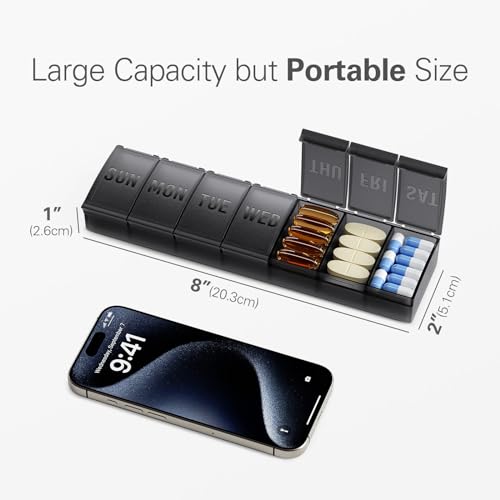 Image of Barhon Large Weekly Pill Organizer, Big Vitamin Organizer Case for 7 Day, Travel Medicine Pill Box to Hold Various Supplements and Fish Oil, Orange