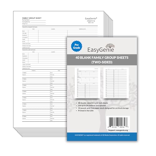 Professional Grade Family Group Sheets for Genealogy (40 Sheets) | Archival Quality Genealogy Forms to Fill in