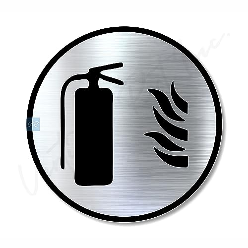 Vertical Root Inc Premium Brush Finish Silver Acrylic FIRE Extinguisher Sign Easy Mount 3M Self-Adhesive Tape 5.8 Inch Signage Office Corporate Hospital Business Society Resort Hotels Clubhouse Clinic