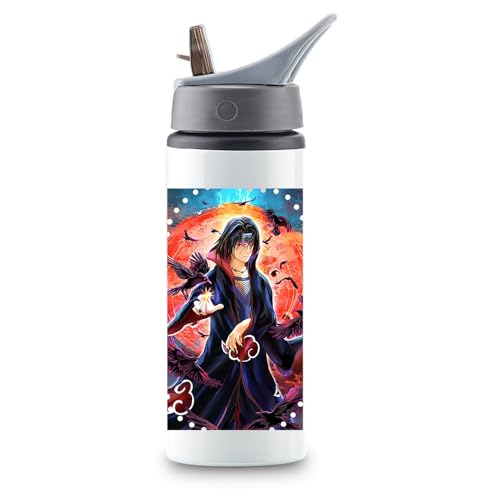 Image of Anime sipper water bottle with Itachi Print for Use school, gym, tuition, travling, yoga | Aluminium sublimation sipper bottle 750ml black cap (Itachi Uchiha-C-3)