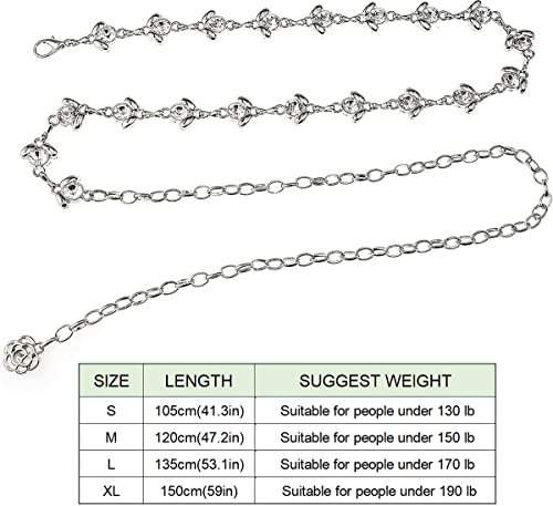 Glamorstar Chain Belt For Women Rhinestone Crystal Waist Belts For Dress Gift Plus Size Silver 135Cm/53.1In #TOP5