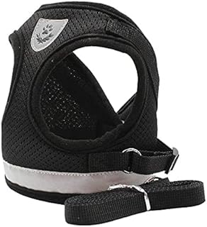 Peitoral para animais de estimação respirável ajustável com coleira, colete macio para gatos com design refletivo para caminhadas e escape, colete refletivo para cães/gatos com correia de nylon ajustável, jaqueta com tiras refletivas