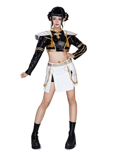 OSIAS Frauen Zoey Cosplay Costume Golden Stage Outfit Schwarz Mit Pailletten-Design (XL)
