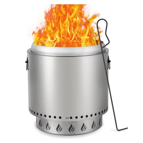 Portable Smokeless Fire Pit with Double Wall Design, Efficient Burn, Removable Ash Pan & Poker - Lightweight Stainless Steel Outdoor Firepit for Camping, Barbecuing, and Roasting Marshmallows