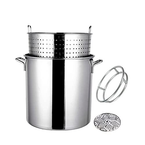 Vaporera de acero inoxidable, 5 piezas, olla de acero inoxidable de 27/45/63 cuartos de galón, olla grande para freír cangrejos y mariscos, olla profunda para pavo con colador,Siliver-40x40cm