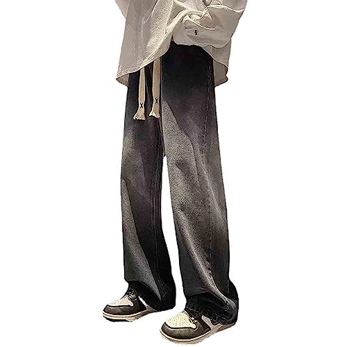 Black Gradient Drawstring Jeans for Men and Women's Casual Straight Pants, Summer Thin Denim Jeans