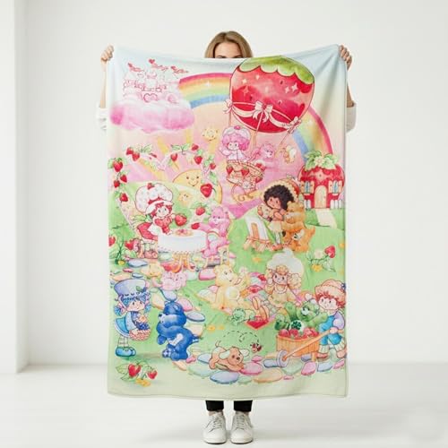 Silver Buffalo Care Bears and Strawberry Shortcake 45” x 60” Fleece Throw, Soft and Cozy Blanket, 250 GSM
