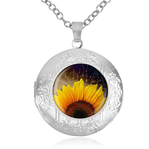 Women's Custom Locket Closure Pendant Necklace Sunflower Flower Included Free Chain, Best Gift Set