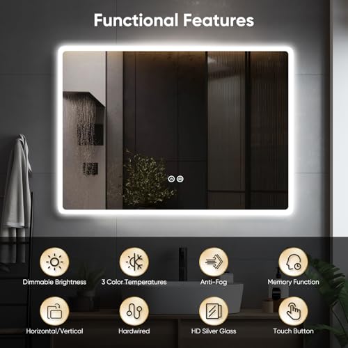 Helangel Bathroom Mirror with LED Lights, 50×70cm LED Bathroom Mirror with 3 Colors Dimmable, Anti-Fog, Memory Function, HD Tempered Glass, IP44, Horizontal/Vertical - Cosy Home Interiors Helangel Bathroom Mirror with LED Lights, 50×70cm LED Bathroom Mirror with 3 Colors Dimmable, Anti-Fog, Memory Function, HD Tempered Glass, IP44, Horizontal/Vertical - Image 6